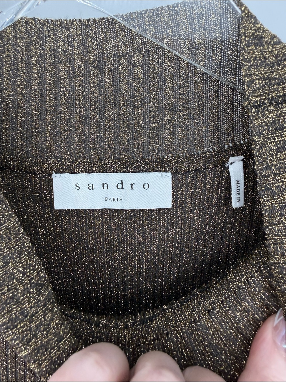 Sandro Metallic Knit Pleated Maxi Dress Women's Size 8 Gold Black Old Money - Picture 7 of 8